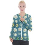 Drawing Flowers Meadow White Casual Zip Up Jacket