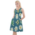 Drawing Flowers Meadow White Knee Length Skater Dress With Pockets