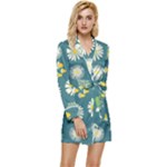 Drawing Flowers Meadow White Long Sleeve Satin Robe
