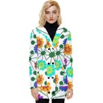 Bloom Plant Flowering Pattern Button Up Hooded Coat 