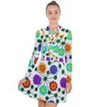 Bloom Plant Flowering Pattern Long Sleeve Panel Dress