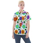 Bloom Plant Flowering Pattern Women s Short Sleeve Pocket Shirt