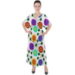 Bloom Plant Flowering Pattern V-Neck Boho Style Maxi Dress