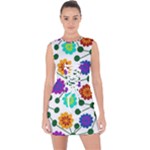 Bloom Plant Flowering Pattern Lace Up Front Bodycon Dress