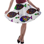 Fish Abstract Colorful A-line Skater Skirt