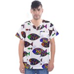 Fish Abstract Colorful Men s V-Neck Scrub Top