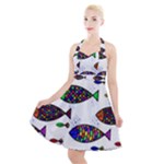 Fish Abstract Colorful Halter Party Swing Dress 