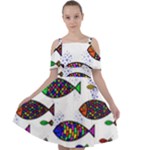 Fish Abstract Colorful Cut Out Shoulders Chiffon Dress