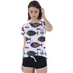 Fish Abstract Colorful Short Sleeve Open Back T-Shirt