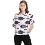 Fish Abstract Colorful One Shoulder Cut Out T-Shirt