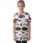 Fish Abstract Colorful Fold Over Open Sleeve Top