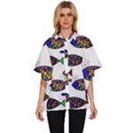 Fish Abstract Colorful Women s Batwing Button Up Shirt
