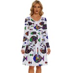 Fish Abstract Colorful Long Sleeve Dress With Pocket
