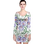 Bloom Nature Plant Pattern Long Sleeve Bodycon Dress