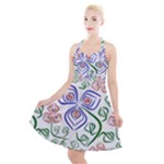 Bloom Nature Plant Pattern Halter Party Swing Dress 