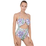 Bloom Nature Plant Pattern Scallop Top Cut Out Swimsuit