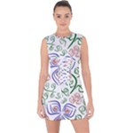 Bloom Nature Plant Pattern Lace Up Front Bodycon Dress