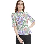 Bloom Nature Plant Pattern Frill Neck Blouse