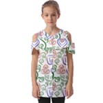 Bloom Nature Plant Pattern Fold Over Open Sleeve Top