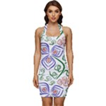 Bloom Nature Plant Pattern Sleeveless Wide Square Neckline Ruched Bodycon Dress