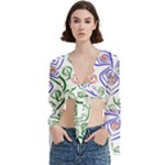 Bloom Nature Plant Pattern Trumpet Sleeve Cropped Top