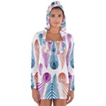 Pen Peacock Colors Colored Pattern Long Sleeve Hooded T-shirt