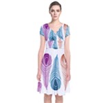Pen Peacock Colors Colored Pattern Short Sleeve Front Wrap Dress