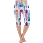 Pen Peacock Colors Colored Pattern Lightweight Velour Cropped Yoga Leggings