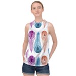 Pen Peacock Colors Colored Pattern High Neck Satin Top