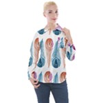 Pen Peacock Colors Colored Pattern Women s Long Sleeve Pocket Shirt