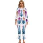 Pen Peacock Colors Colored Pattern Womens  Long Sleeve Lightweight Pajamas Set