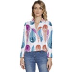 Pen Peacock Colors Colored Pattern Women s Long Sleeve Revers Collar Cropped Jacket