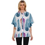 Pen Peacock Colors Colored Pattern Women s Batwing Button Up Shirt