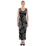 Leaves Flora Black White Nature Fitted Maxi Dress