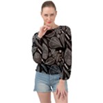 Leaves Flora Black White Nature Banded Bottom Chiffon Top