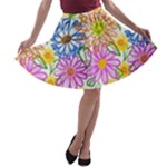 Bloom Flora Pattern Printing A-line Skater Skirt
