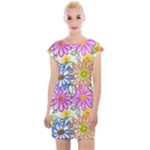 Bloom Flora Pattern Printing Cap Sleeve Bodycon Dress