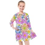 Bloom Flora Pattern Printing Kids  Quarter Sleeve Shirt Dress