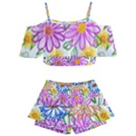 Bloom Flora Pattern Printing Kids  Off Shoulder Skirt Bikini