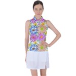 Bloom Flora Pattern Printing Women s Sleeveless Polo T-Shirt