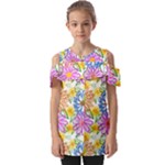Bloom Flora Pattern Printing Fold Over Open Sleeve Top