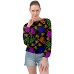 Pattern-repetition-snail-blue Banded Bottom Chiffon Top