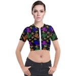 Pattern-repetition-snail-blue Short Sleeve Cropped Jacket