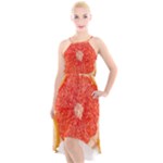 Grapefruit-fruit-background-food High-Low Halter Chiffon Dress 