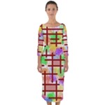 Pattern-repetition-bars-colors Quarter Sleeve Midi Bodycon Dress