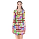 Pattern-repetition-bars-colors Long Sleeve V-neck Flare Dress