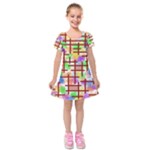 Pattern-repetition-bars-colors Kids  Short Sleeve Velvet Dress