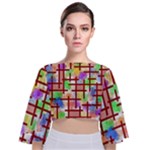 Pattern-repetition-bars-colors Tie Back Butterfly Sleeve Chiffon Top