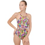 Pattern-repetition-bars-colors High Neck One Piece Swimsuit
