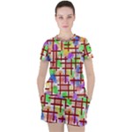 Pattern-repetition-bars-colors Women s T-Shirt and Shorts Set